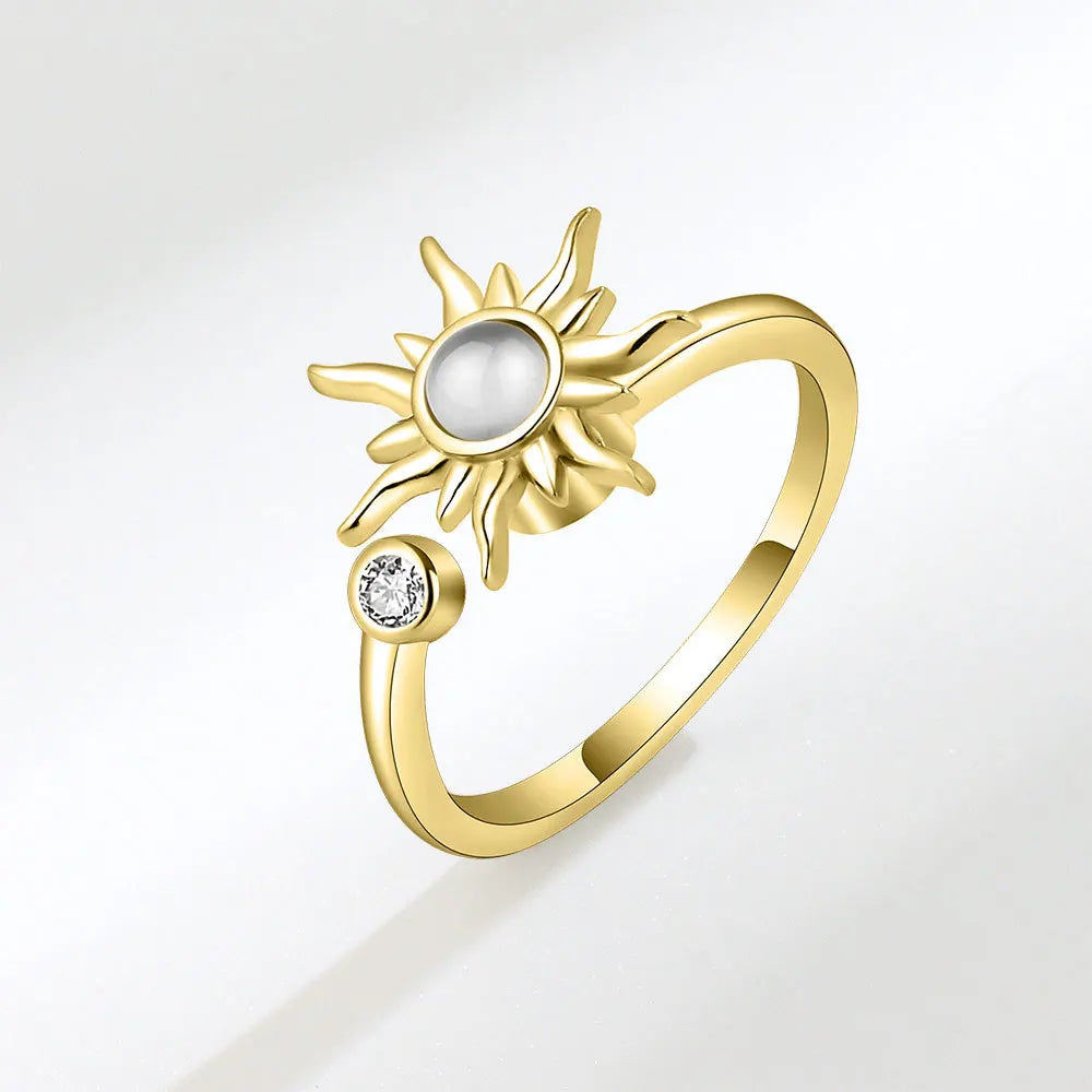 925 Sterling Silver Rotatable Sunflower Ring