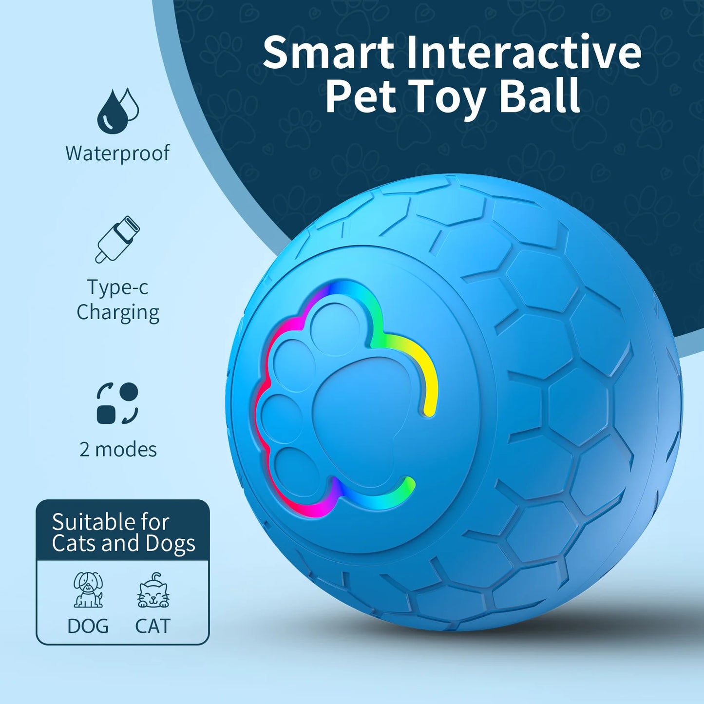 Smart Interactive Dog Toy Ball – USB Rechargeable Automatic Bouncing LED Pet Toy for Dogs & Cats