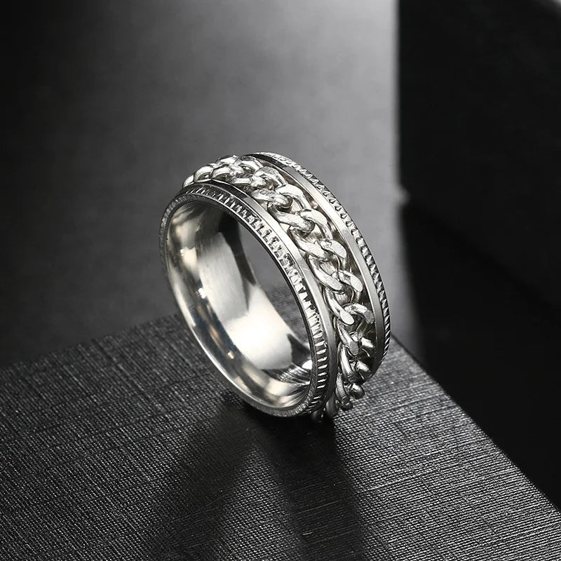 Anxiety Fidget Rings For Men Spining Titanium Stainless Steel Colorfully Spinner Rotatable Chain Jewelry Rotating Rings Men Gift