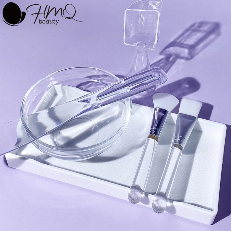 Skin Care DIY Mask Set Clear Rod Mud Mixing Bowl Spoon Set Soft Applicator Brushes for Face Deep Cleaning Portable Beauty Tools