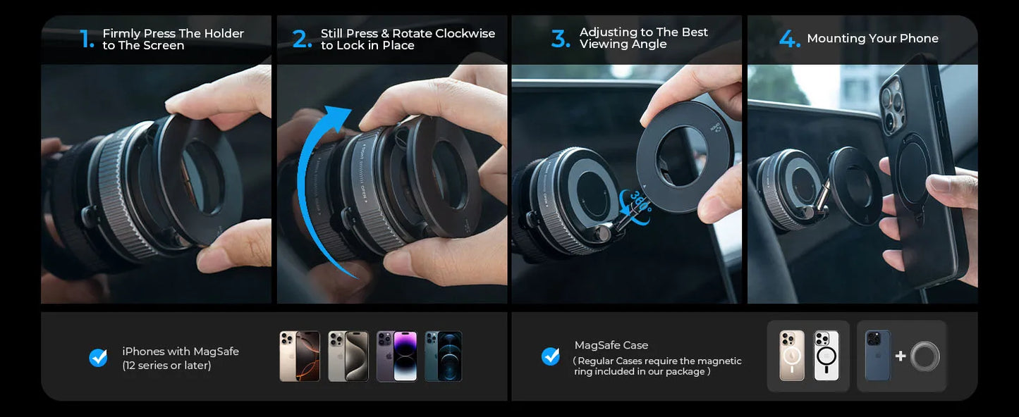 MagSafe Magnetic Suction Cup Car Phone Holder – 360° Adjustable Foldable Mini Phone Mount for iPhone