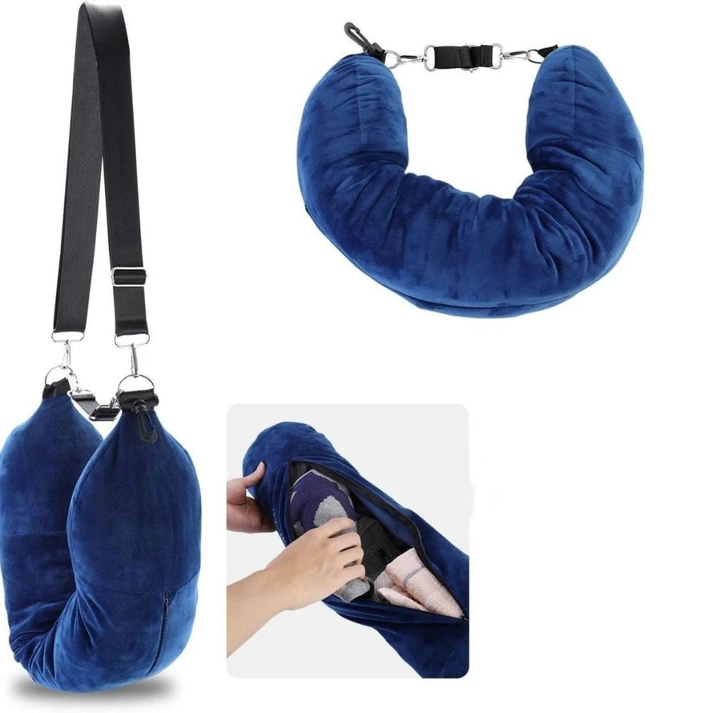 Stuffable Travel Neck Pillow – Clothes Storage Pillow for Flights