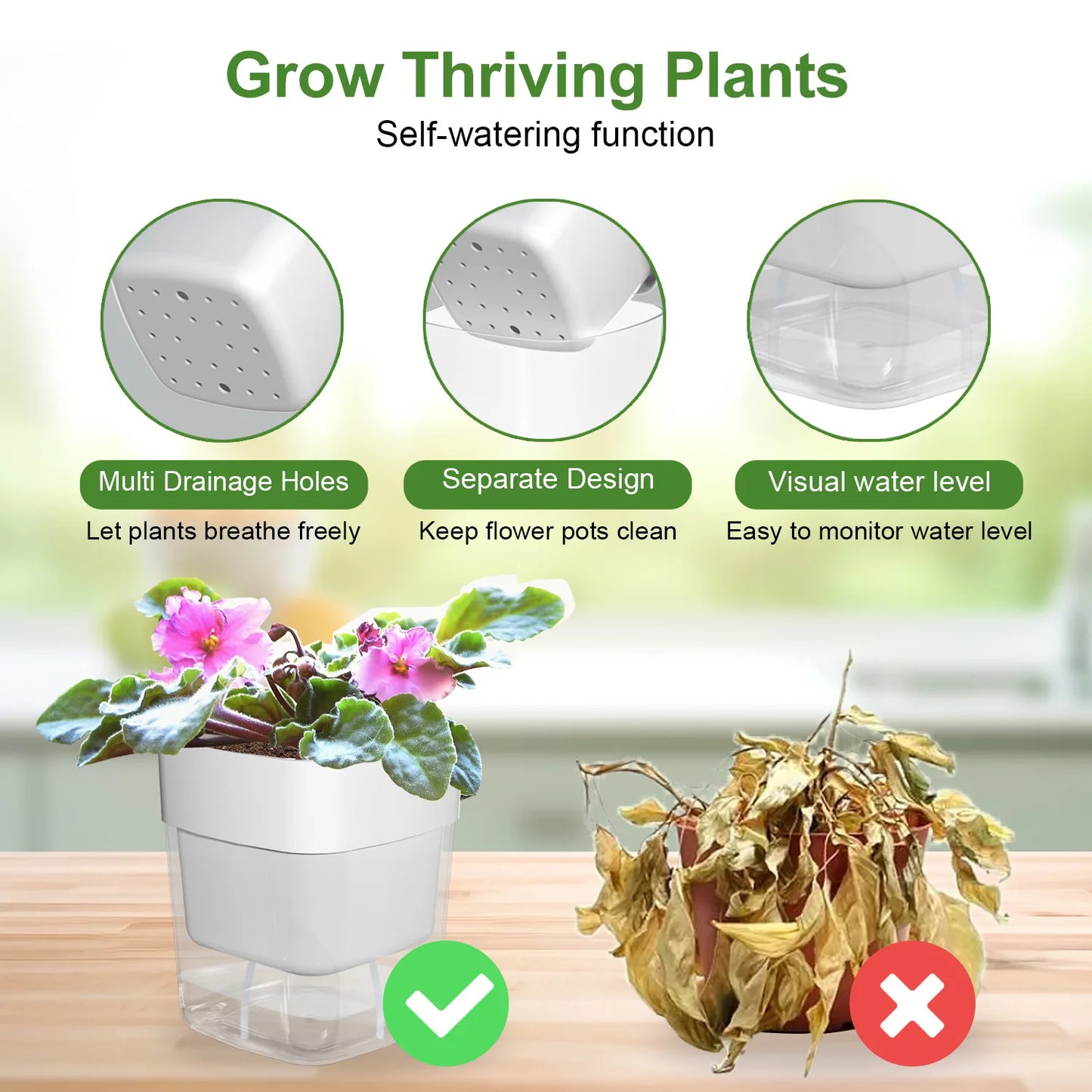 Self Watering Pot Double-deck Magnetic Plastic Self-absorbent Cotton Lazy Flower Pot Fashion Flowerpot Home Garden Pots Supplies