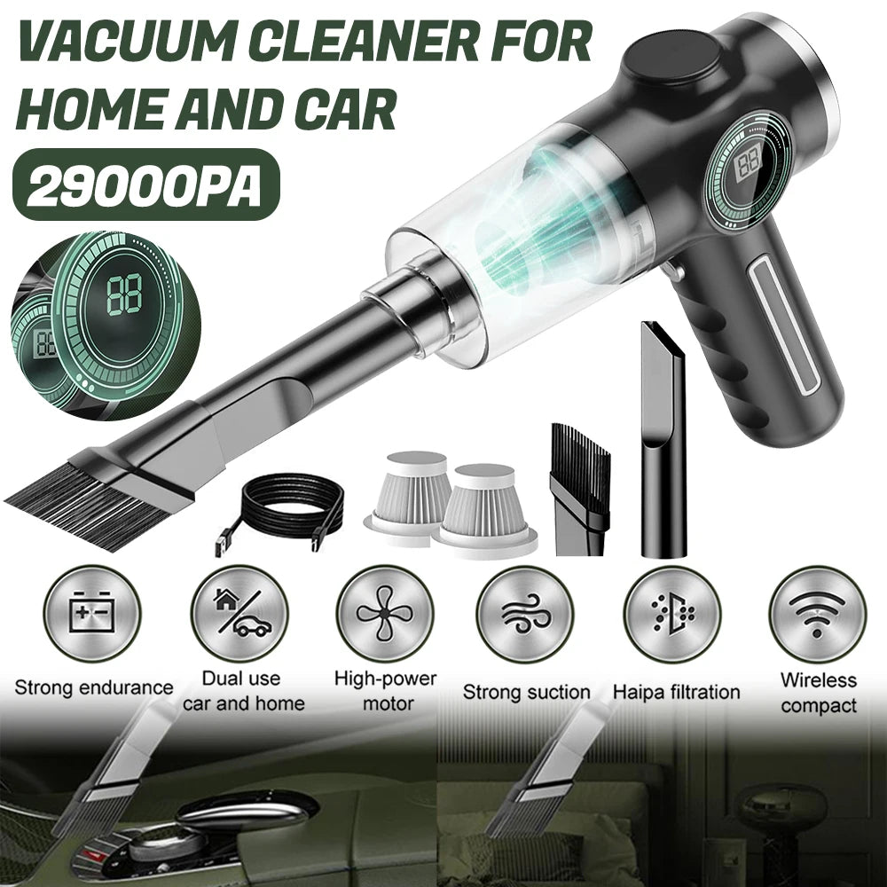 29000Pa Ultra-High Suction Mini Vacuum | 120W Wireless Handheld with Smart LCD Display