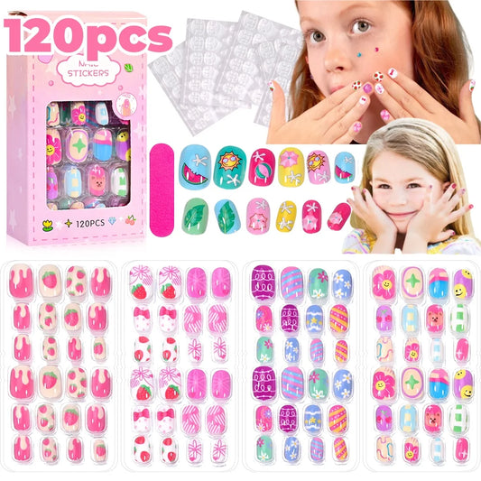 120Pcs Children's Cartoon Press on Nails | Kawaii Full Cover False Nails