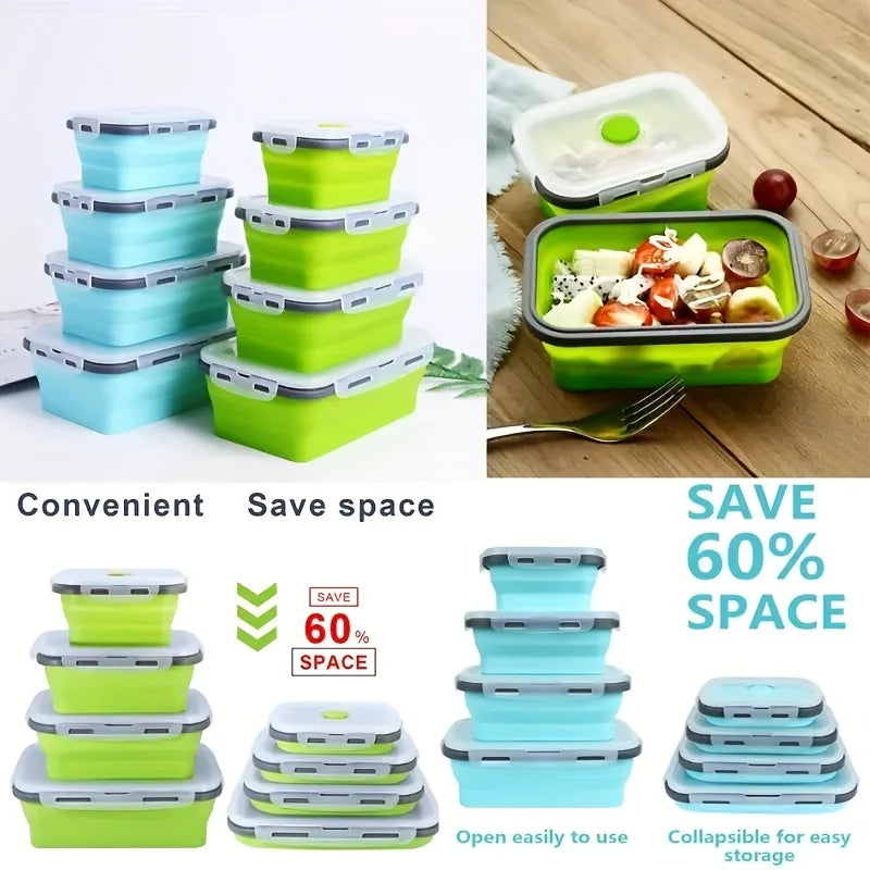 Collapsible Silicone Food Storage Containers – Foldable Lunch Box Set