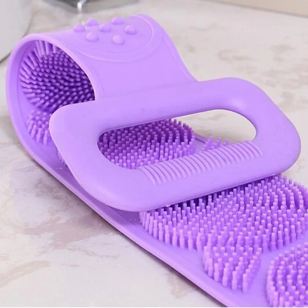 Silicone Bath Body Scrubber Exfoliating Shower Brush Back Massage Washer Strap