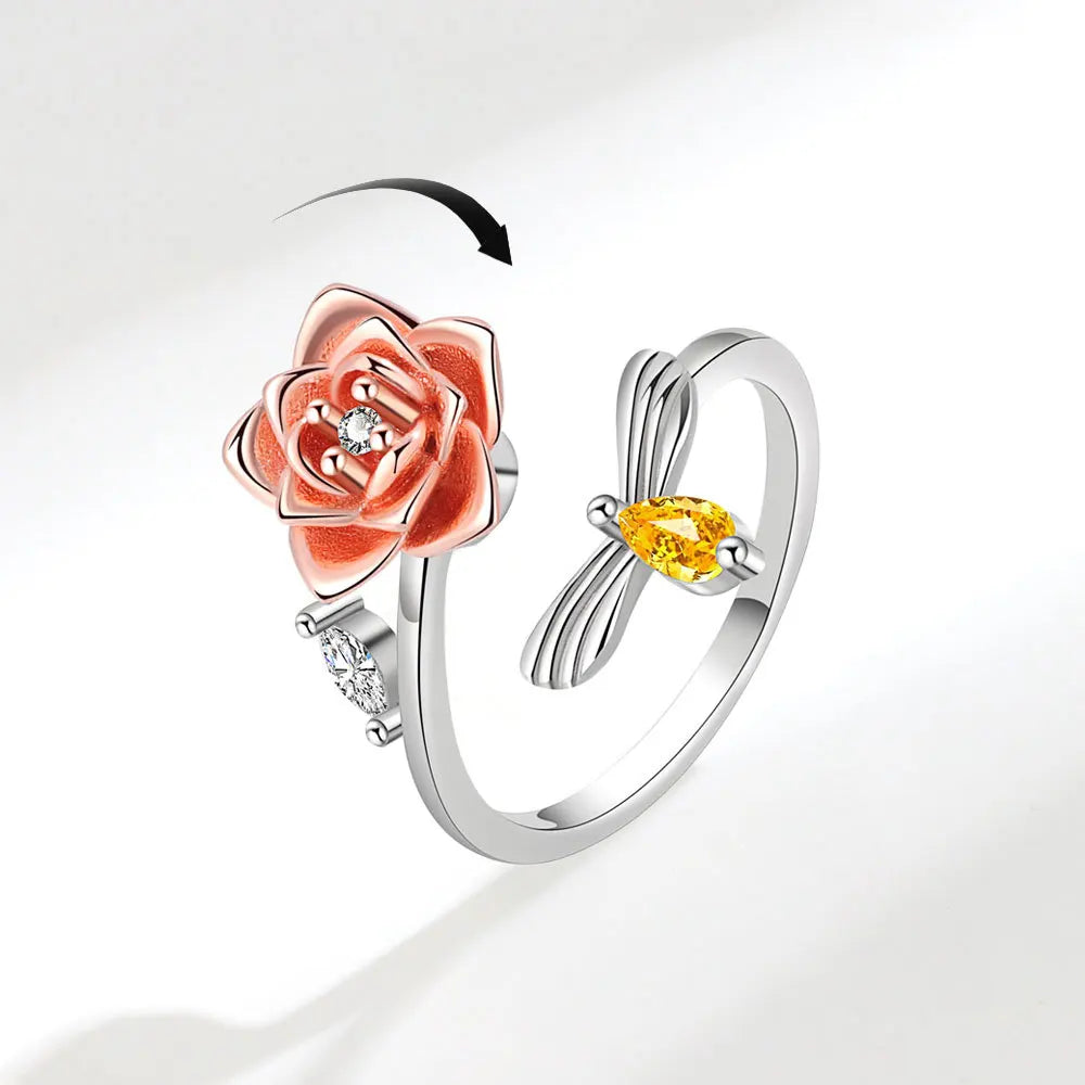 925 Sterling Silver Rotatable Sunflower Ring