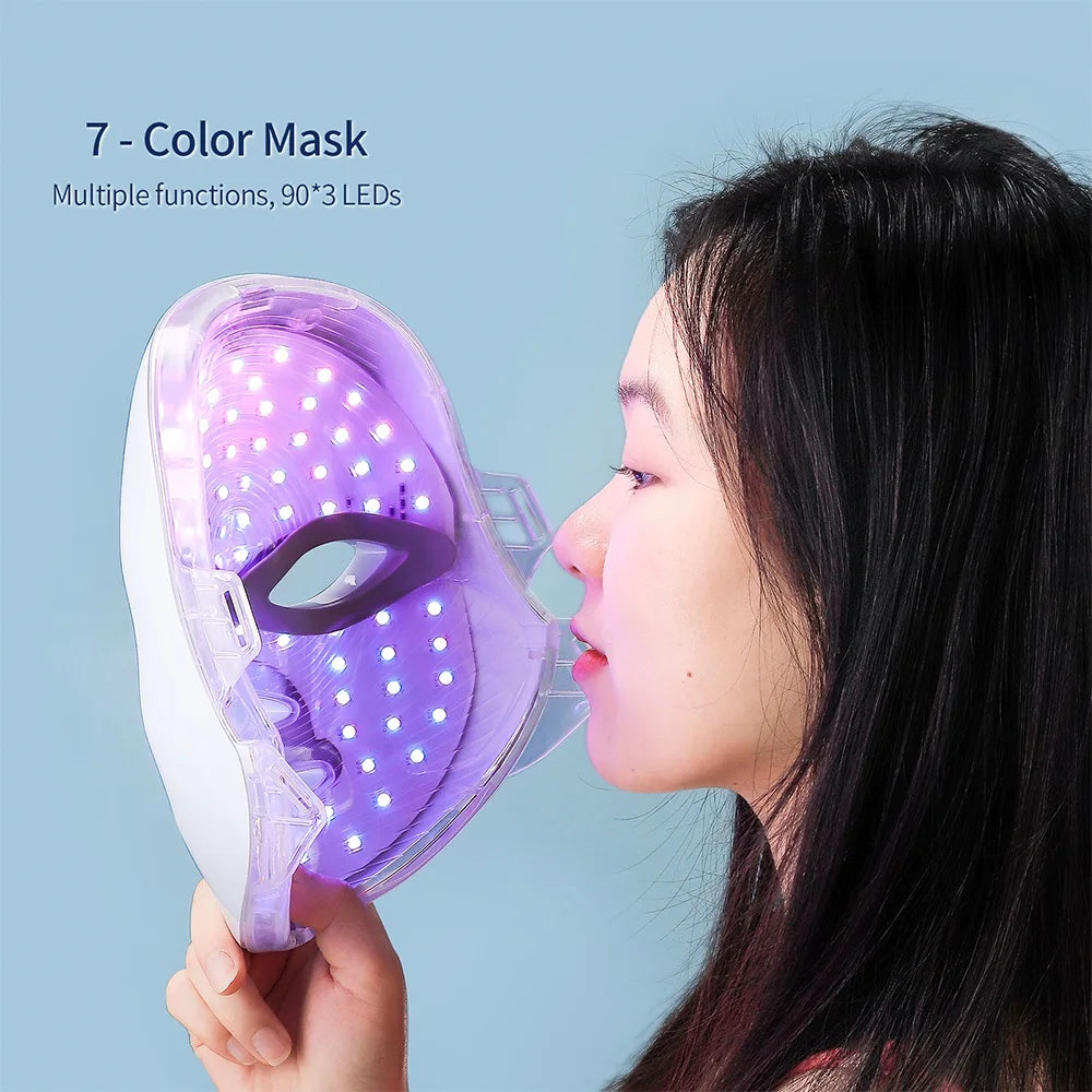 Wireless 7 Colors LED Face and Neck Mask Photon Light Therapy Machine for Skin Rejuvenation