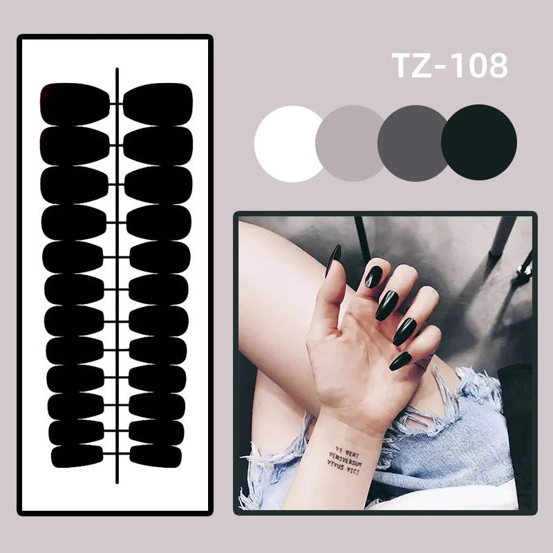 24pcs Simple French Press on Nails Tips Love Stripe Design Short Square False Nails Woman Acrylic Full Cover Nail Art Fake Nail