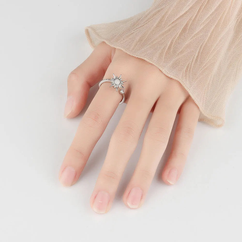 925 Sterling Silver Rotatable Sunflower Ring