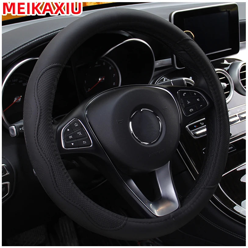 PU Leather Embossed Steering Wheel Cover 14.5–15 Inch