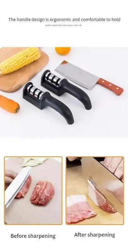 3 Stage Kitchen Knife Sharpener Handheld Manual Sharpening Stone Repair Tool