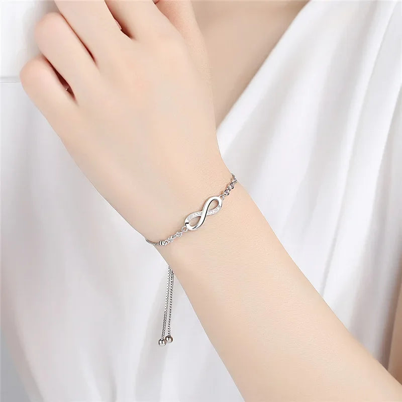 925 Sterling Silver Crystal Adjustable Knot Bracelet