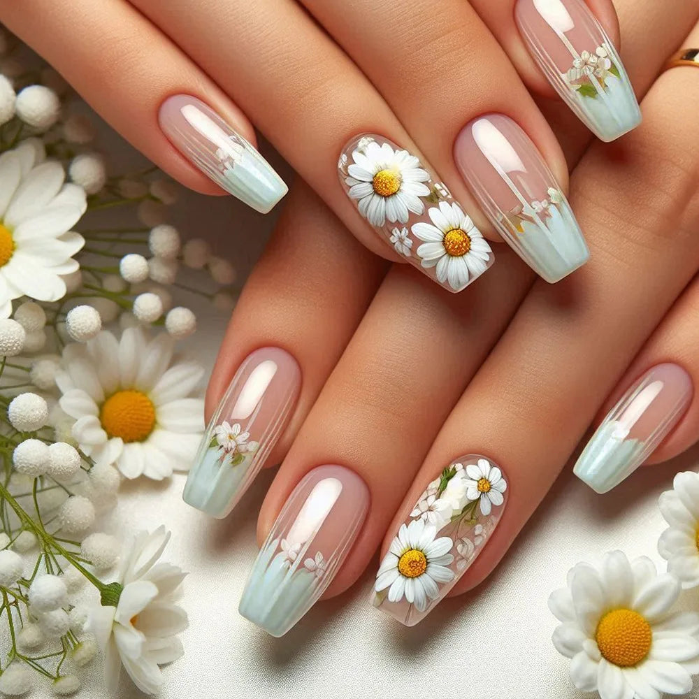 24pcs Simple French Press on Nails Tips Love Stripe Design Short Square False Nails Woman Acrylic Full Cover Nail Art Fake Nail