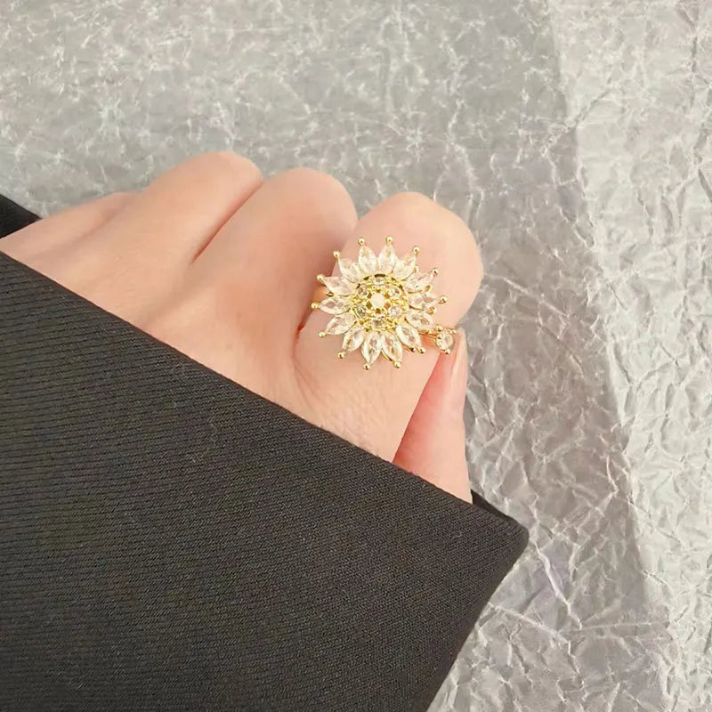 925 Sterling Silver Rotatable Sunflower Ring