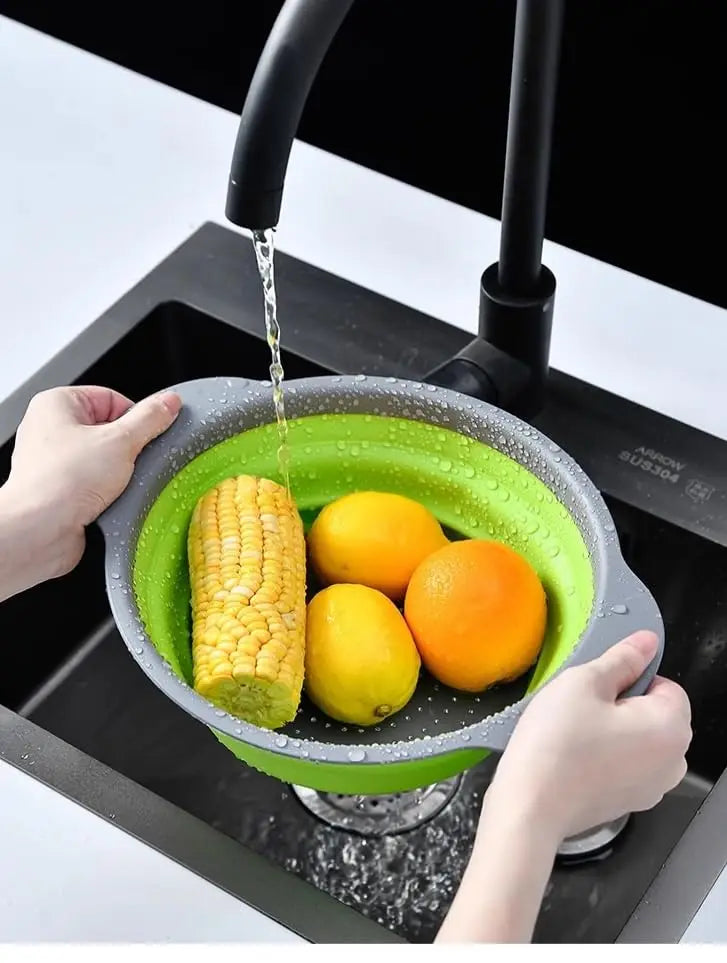 Collapsible Silicone Colander Strainer – Foldable Multi-Purpose Kitchen Basket for Pasta, Fruits & Vegetables