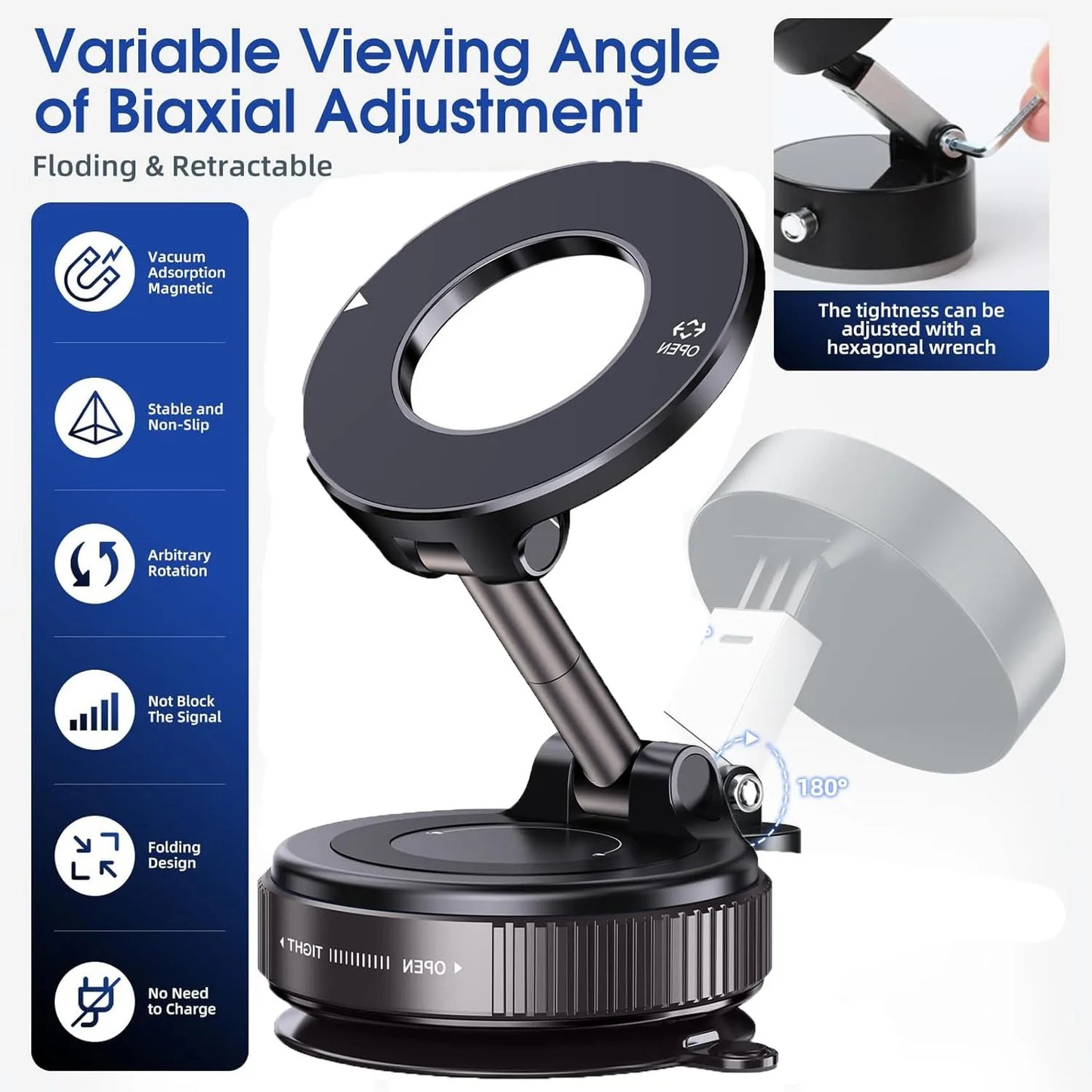 MagSafe Magnetic Suction Cup Car Phone Holder – 360° Adjustable Foldable Mini Phone Mount for iPhone