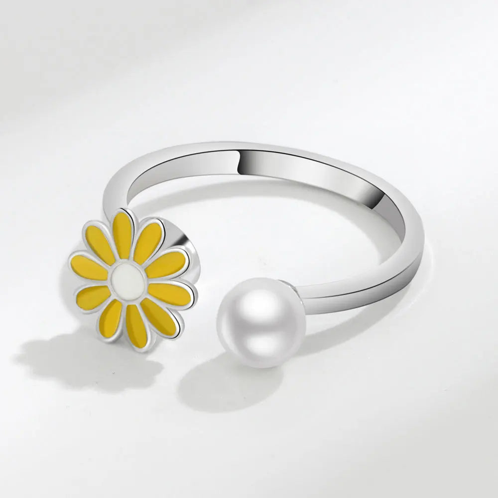 925 Sterling Silver Rotatable Sunflower Ring