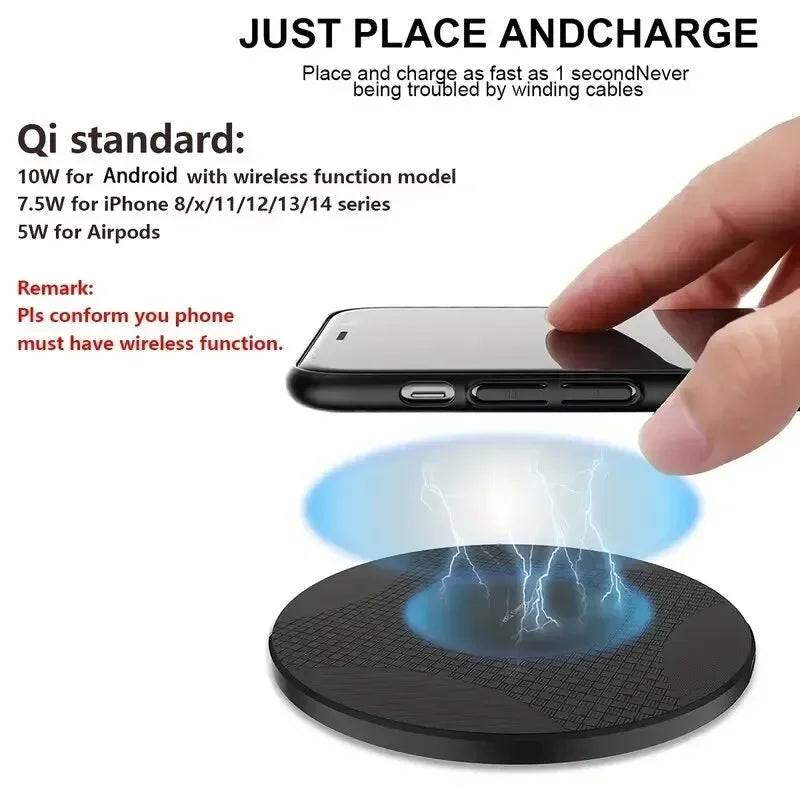 Ultra-Thin Wireless Charger Pad Stand – Fast Charging Dock for iPhone 15/14/13/12/11, Samsung & Xiaomi