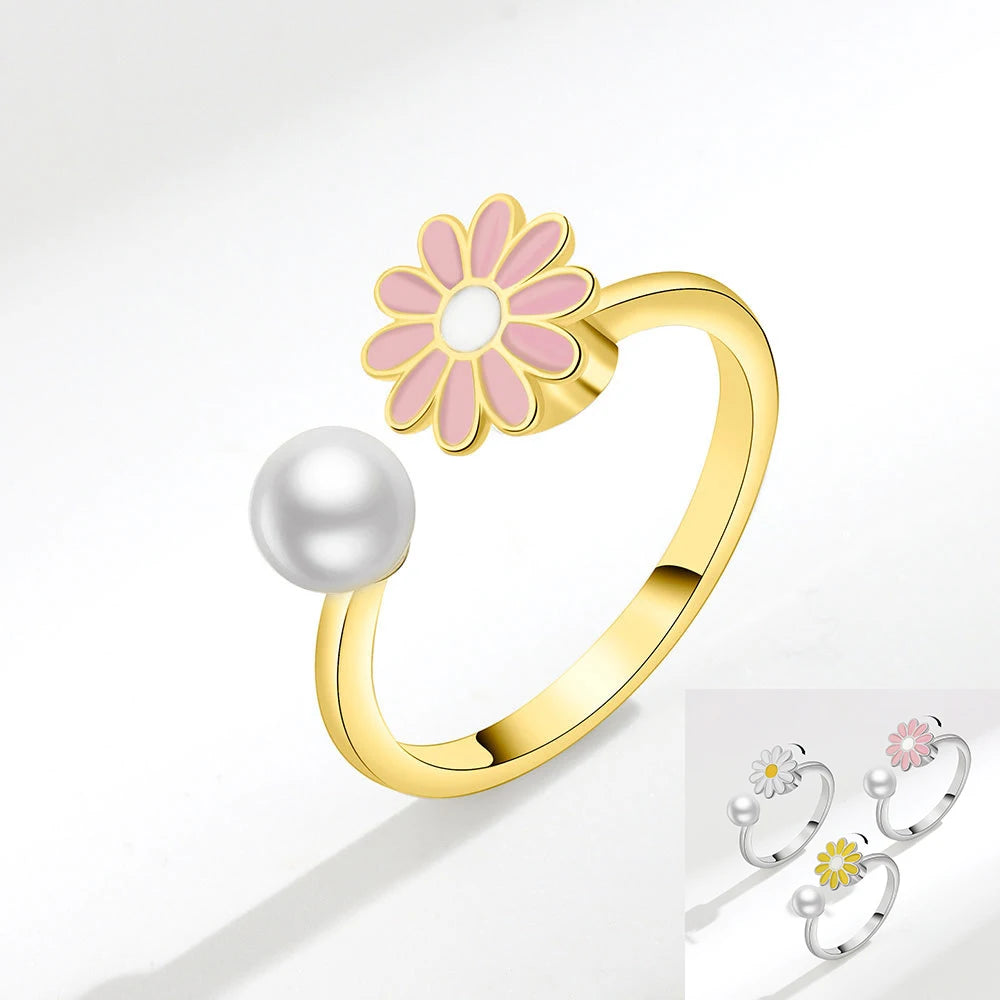 925 Sterling Silver Rotatable Sunflower Ring