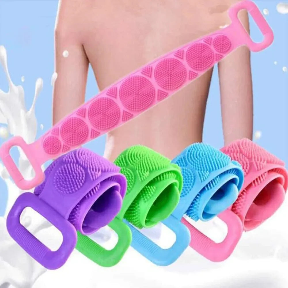 Silicone Bath Body Scrubber Exfoliating Shower Brush Back Massage Washer Strap