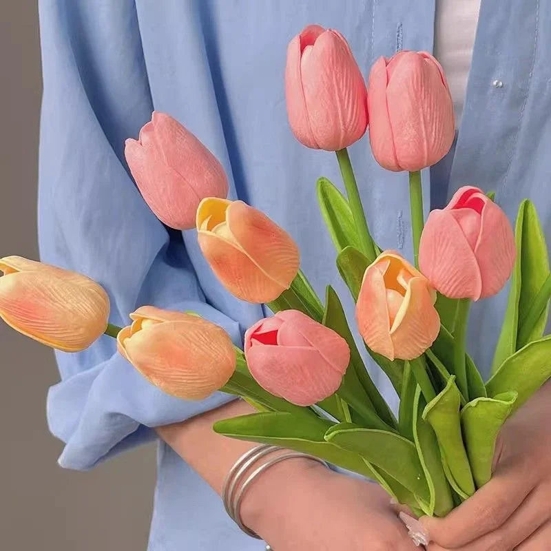 Real Touch Artificial Tulips Fake Flower Bouquet Home Wedding Table Decoration