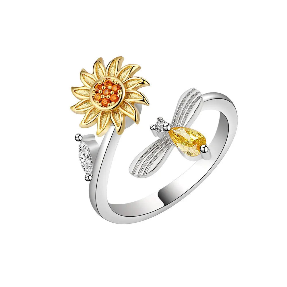 925 Sterling Silver Rotatable Sunflower Ring