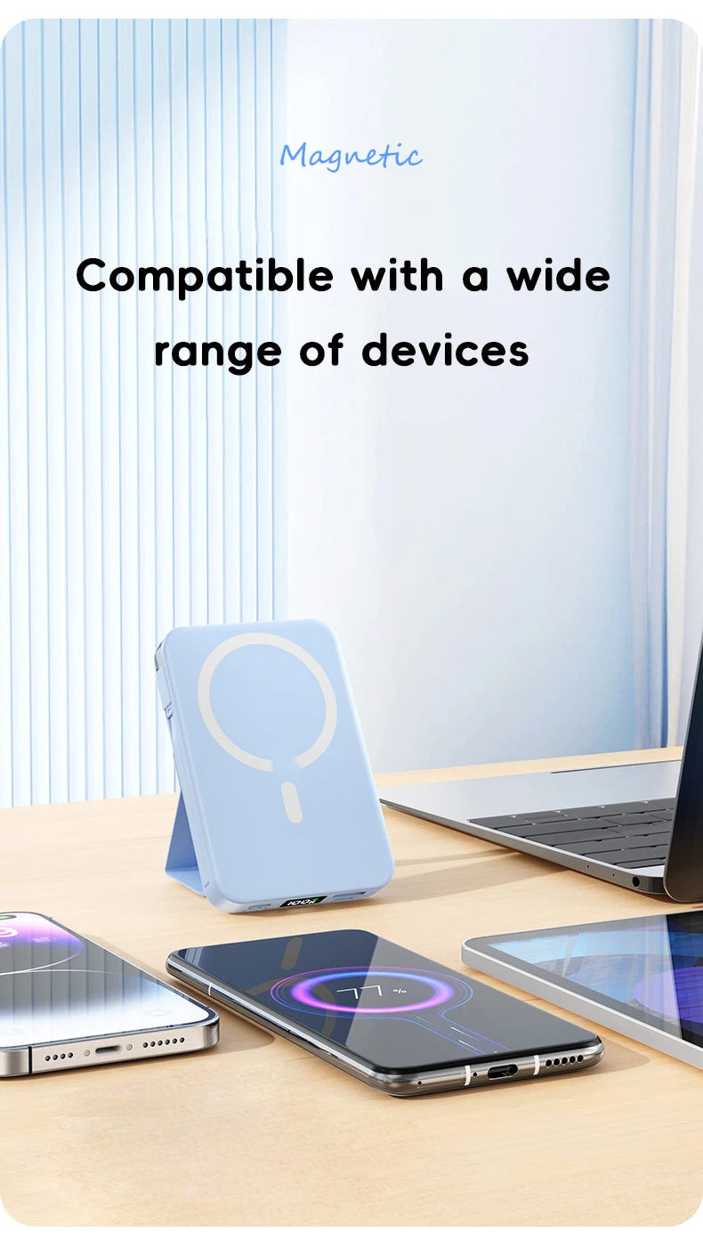 10000mAh Magnetic Wireless Power Bank with Built in Cables and Fast Charging Stand