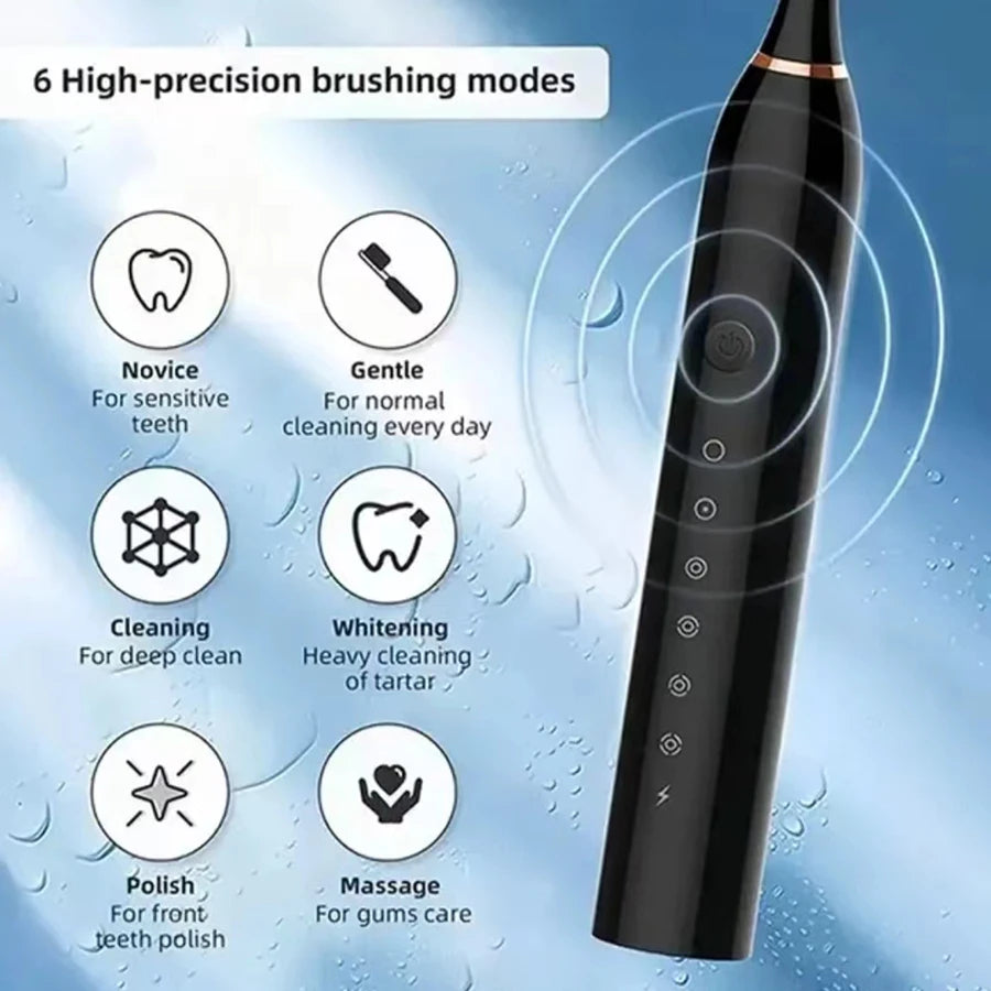 Electric Ultrasonic Toothbrush – 6 Speed USB Rechargeable Waterproof Tooth Cleaner (Couple Set)
