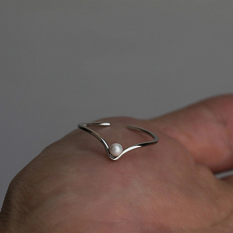 925 Sterling Silver Pearl Smile Adjustable Ring