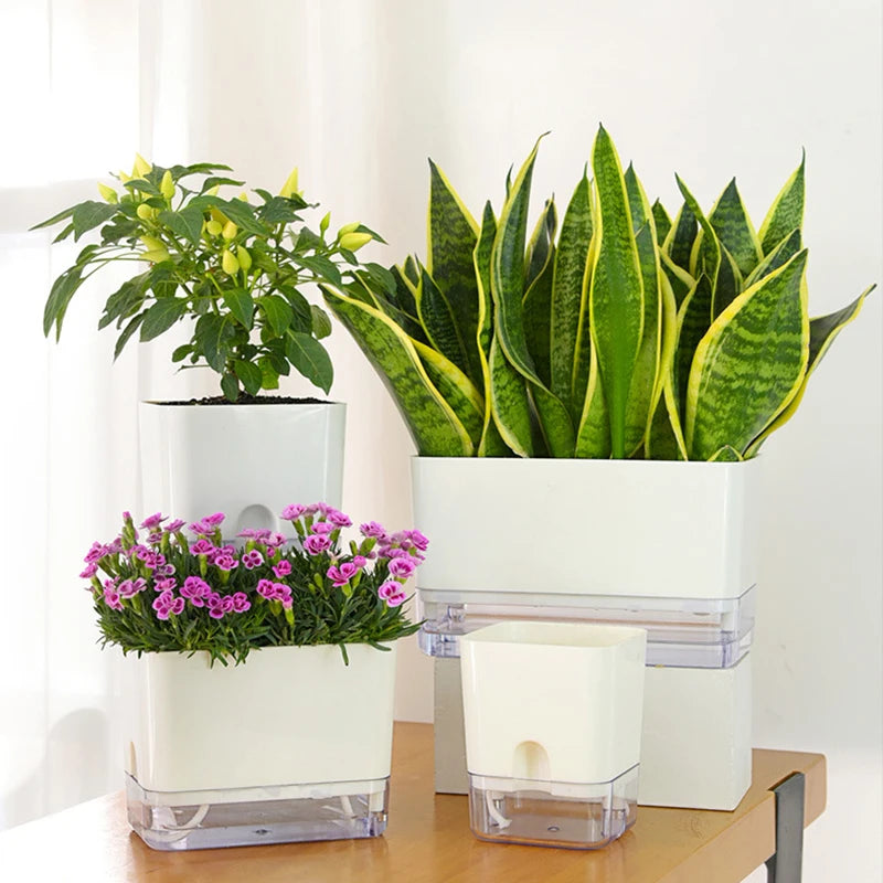 Self Watering Pot Double-deck Magnetic Plastic Self-absorbent Cotton Lazy Flower Pot Fashion Flowerpot Home Garden Pots Supplies
