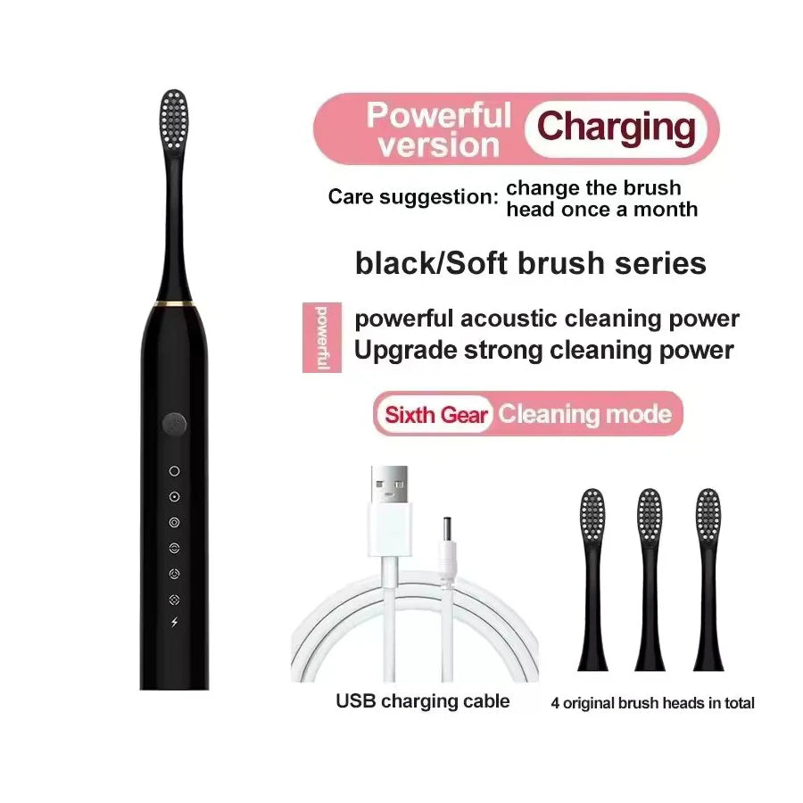 Electric Ultrasonic Toothbrush – 6 Speed USB Rechargeable Waterproof Tooth Cleaner (Couple Set)