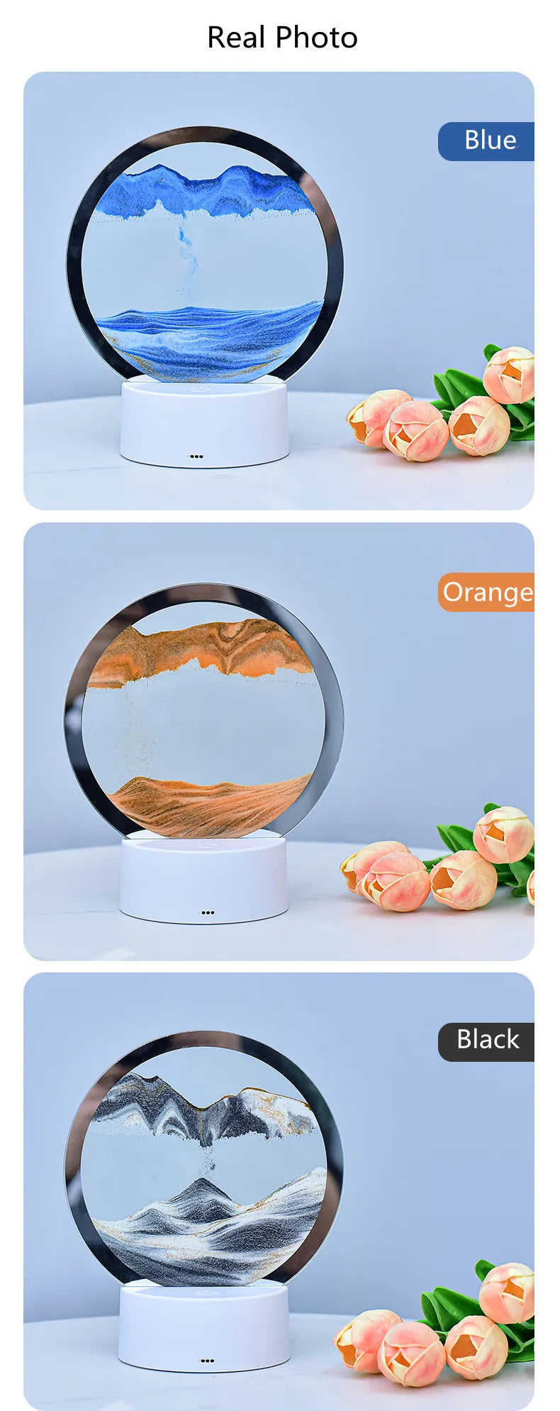 3D Quicksand Table Lamp – Hourglass Sand Art Mood Light