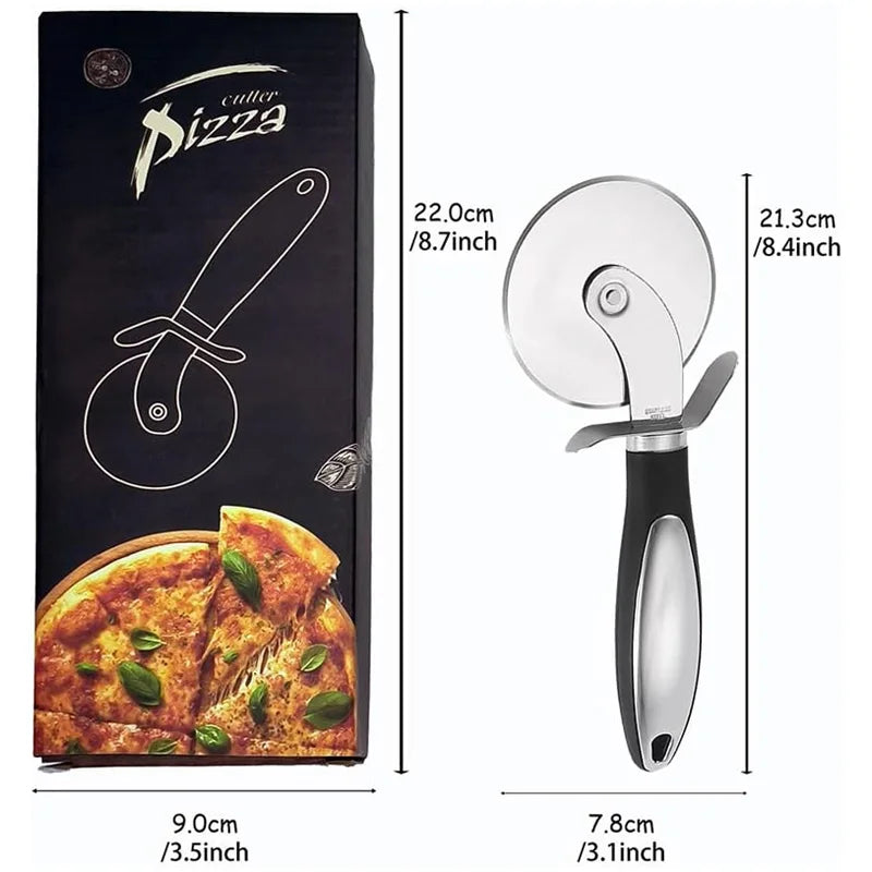 Stainless Steel Pizza Cutter - 360° Rolling Blade with Finger Guard
