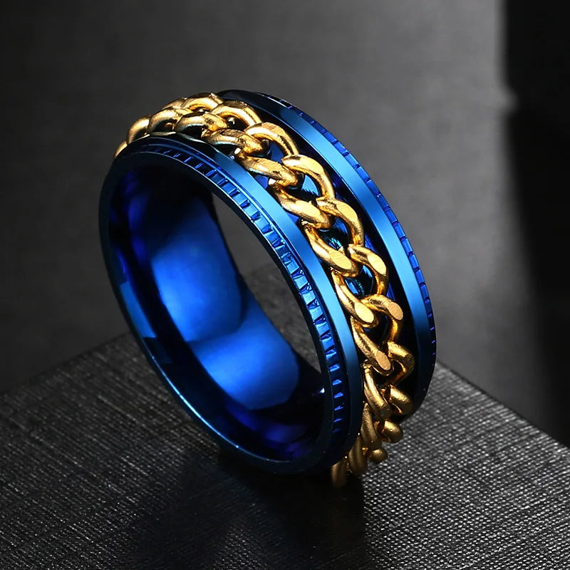 Anxiety Fidget Rings For Men Spining Titanium Stainless Steel Colorfully Spinner Rotatable Chain Jewelry Rotating Rings Men Gift