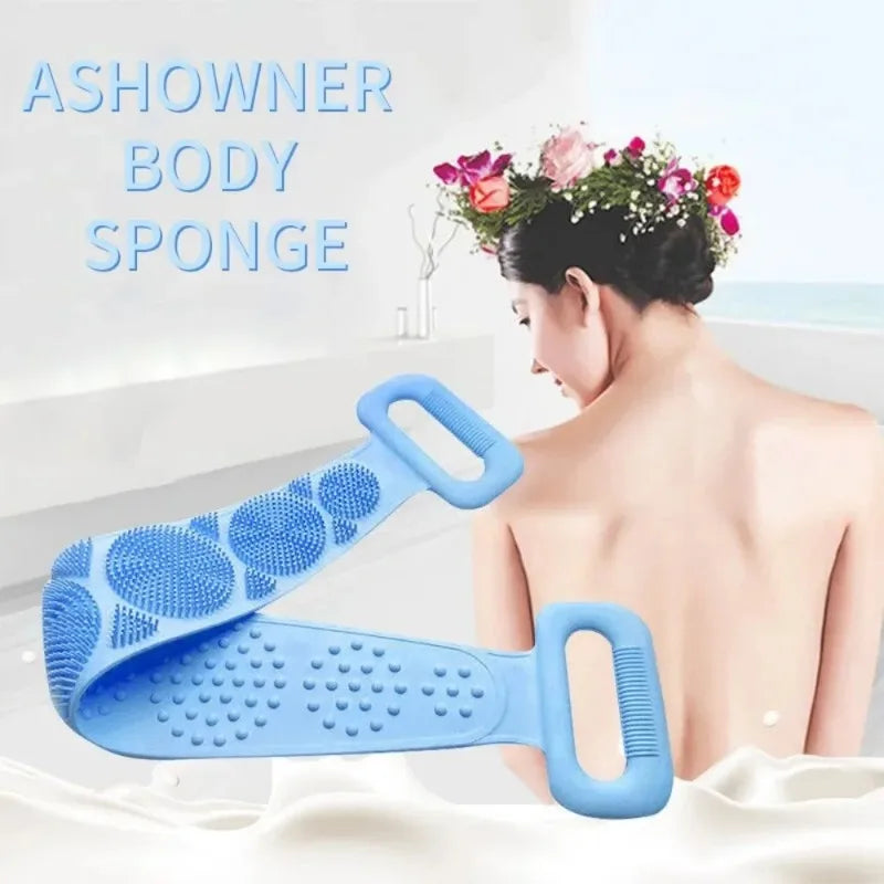 Silicone Bath Body Scrubber Exfoliating Shower Brush Back Massage Washer Strap