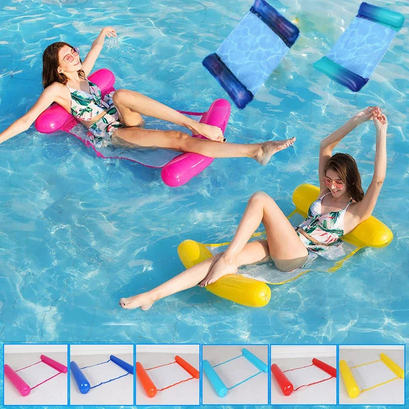 Inflatable Stripe Pool Hammock Lounge Chair | Floating Water Mattress