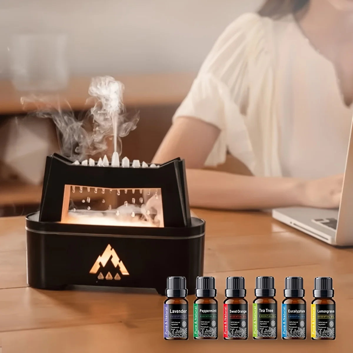 10.14oz Rain Cloud Flame Aroma Diffuser | Water Drop Sound & Essential Oil Humidifier