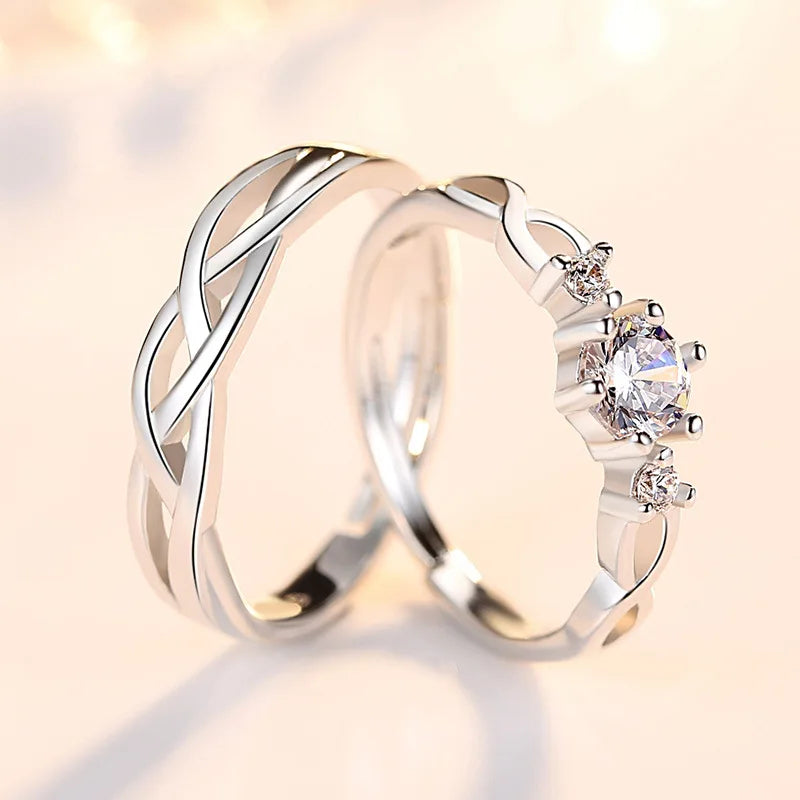 2Pcs 925 Sterling Silver Couples Ring Sets Light Polishing Simple Ring for Woman Man Classic Wedding Fine Jewelry Circle