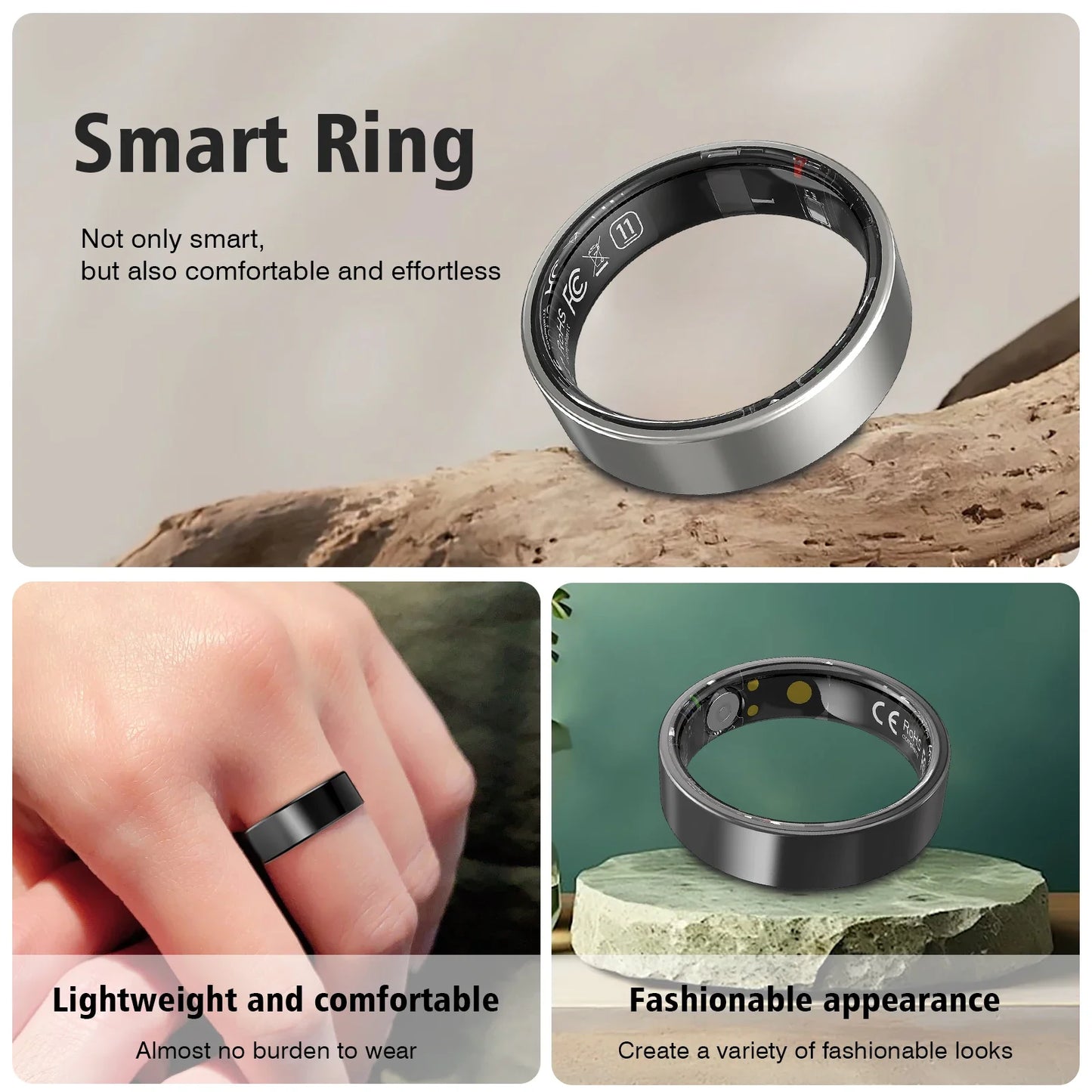 Smart Ring with Integrated Touch Display | Stainless Steel Multi-Sport & Health Tracker