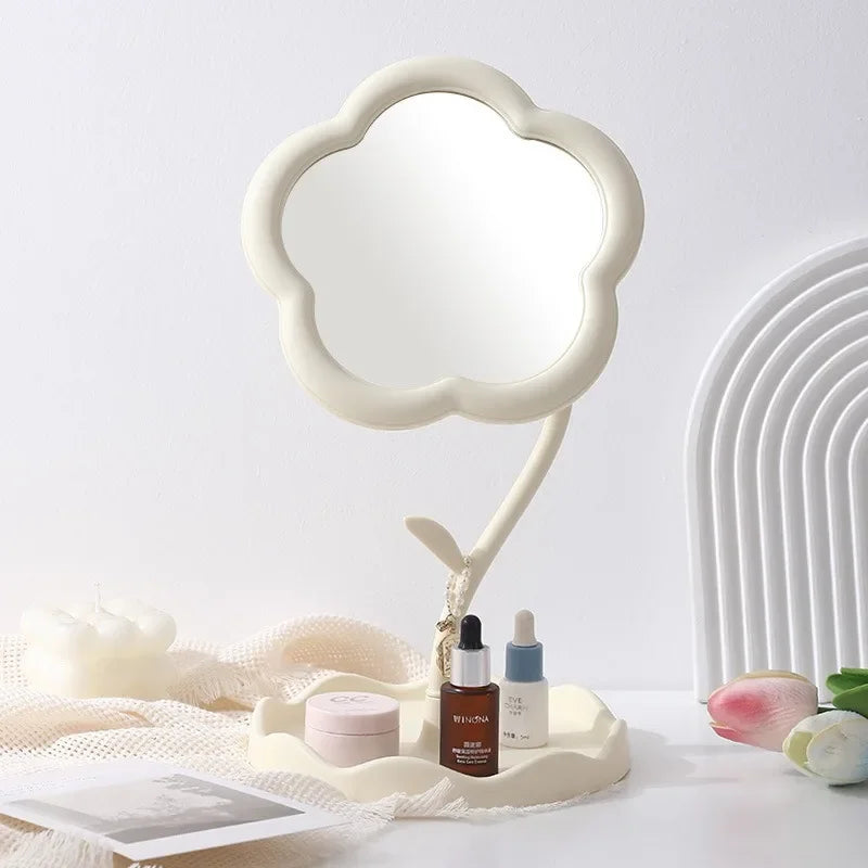 Sunflower Desktop Makeup Mirror for Students Flower Beauty Dressing Table Mirror with Hanging Jewelry Organizer for Girls