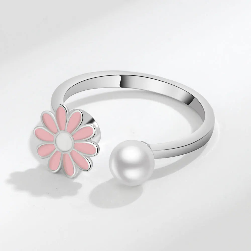 925 Sterling Silver Rotatable Sunflower Ring