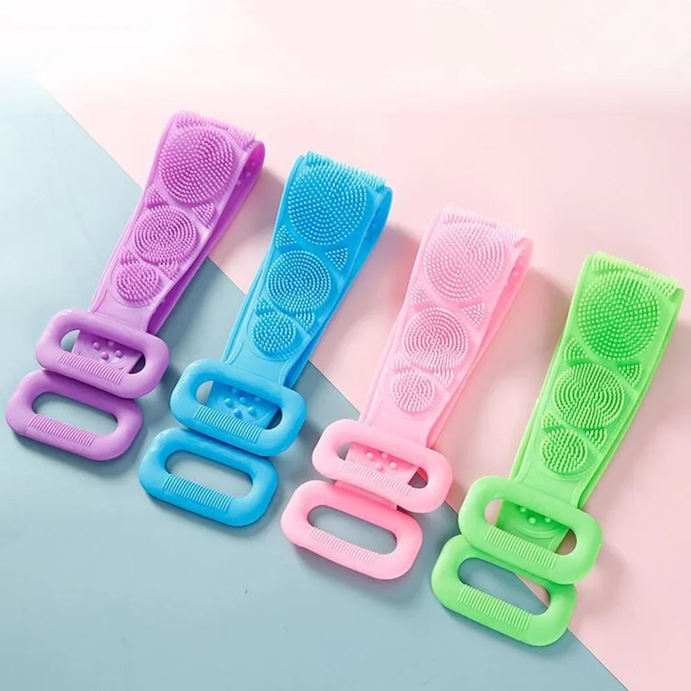 Silicone Bath Body Scrubber Exfoliating Shower Brush Back Massage Washer Strap