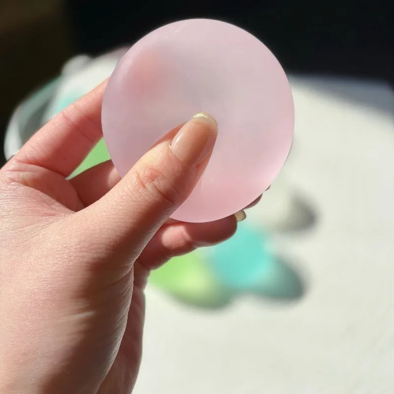 Squishy Blue Maltose Fidget Toy, Soft Pink Mochi Sensory Squeeze, Coconut Oil Ball Slow-Rebound Decompression Toy Xmas Gift
