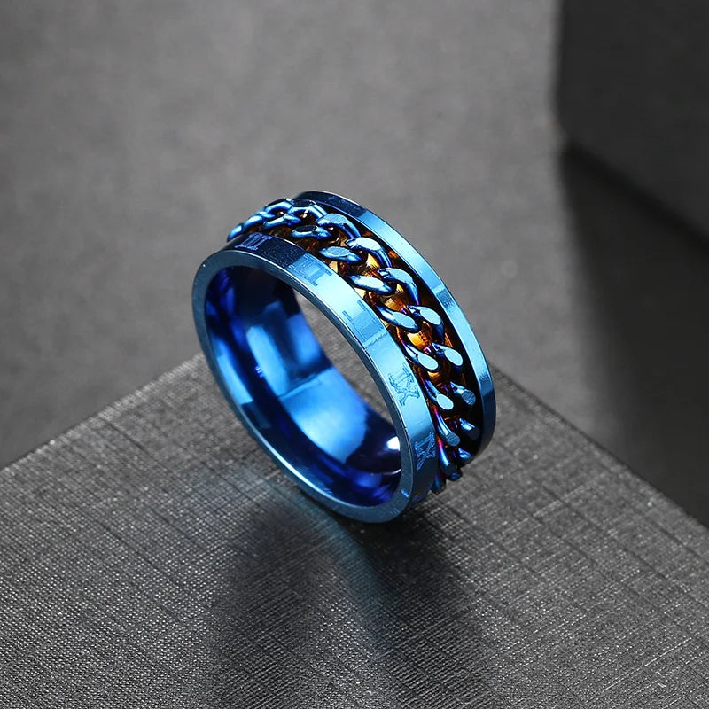 Anxiety Fidget Rings For Men Spining Titanium Stainless Steel Colorfully Spinner Rotatable Chain Jewelry Rotating Rings Men Gift