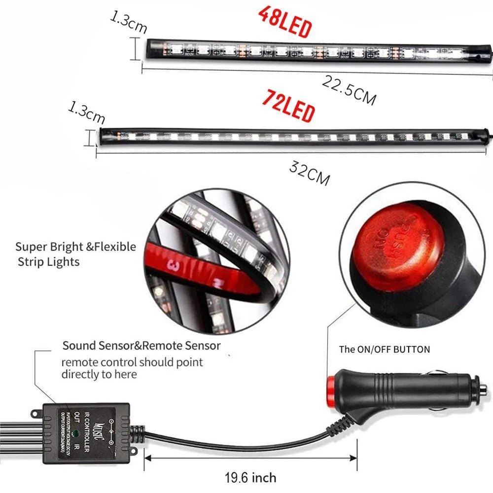 RGB Automotive Atmosphere Lamp | LED Interior Light Strip with Remote & Voice Control