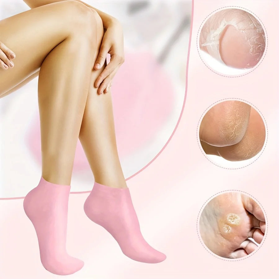 1 Pair Silicone Gel Moisturizing Socks Dry Cracked Feet Repair Heel Care Tool