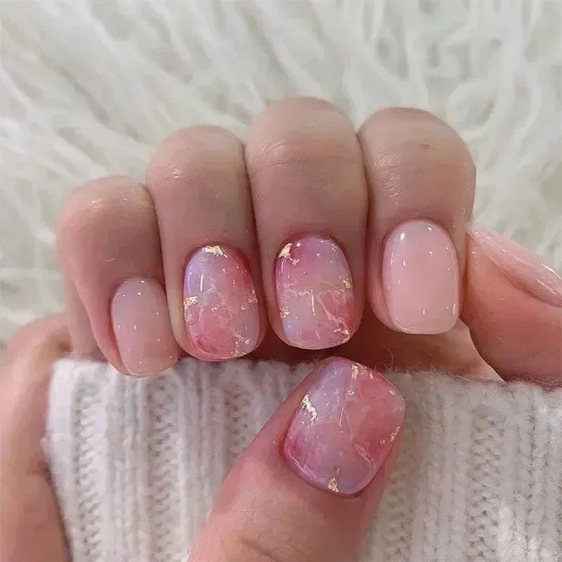 24Pcs Press on Fake Nails Short Square Black Starlit Sky Full Cover Tips