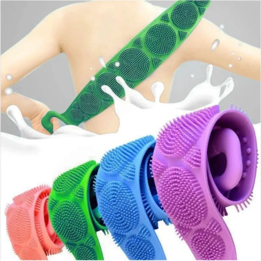 Silicone Bath Body Scrubber Exfoliating Shower Brush Back Massage Washer Strap